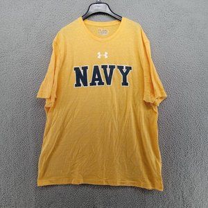 Navy Shirt‎ Mens 2XL Yellow Heather Spellout Under Armour Loose Heat Gear
